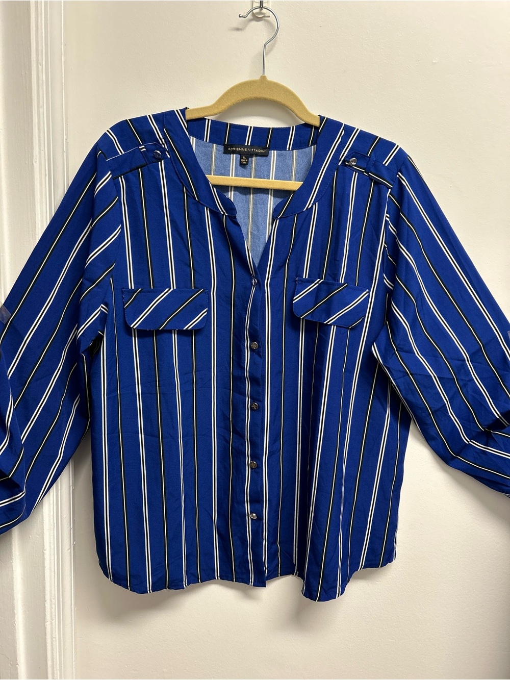 Adrienne Vittadini Royal Blue Vertical Stripe Button-Down Shirt